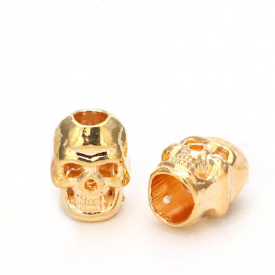 Picture of Zinc Based Alloy Clothing Rope Buckle Stopper Skull Gold Plated 20 PCs