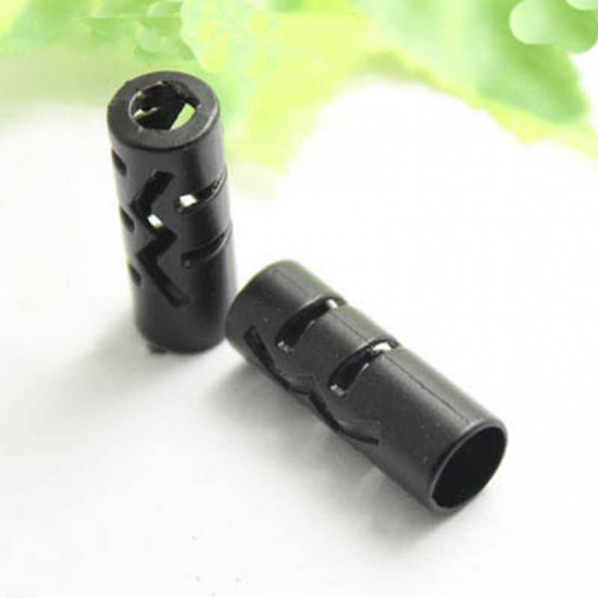 Picture of Zinc Based Alloy Clothing Rope Buckle Stopper Cylinder Black 20 PCs