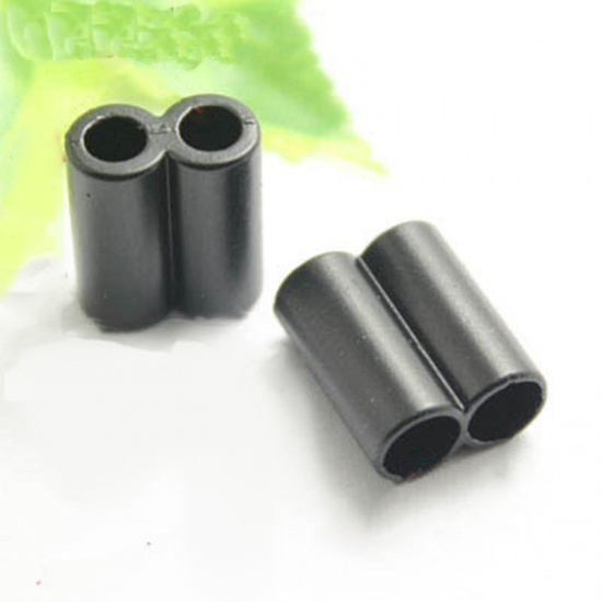 Picture of Zinc Based Alloy Clothing Rope Buckle Stopper Cylinder Black 20 PCs