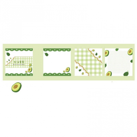 Picture of (30 Pages) Paper Memo Notepad Stationery White & Green Avocado Fruit 8cm x 8cm, 1 Copy