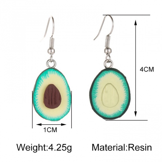 Picture of Polymer Clay Earrings Silver Tone Fruit Green Avocado Fruit 40mm x 10mm, 1 Pair