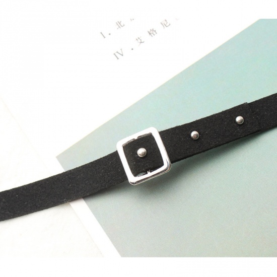 Picture of Choker Necklace Black Belt Buckle 30cm(11 6/8") long, 1 Piece