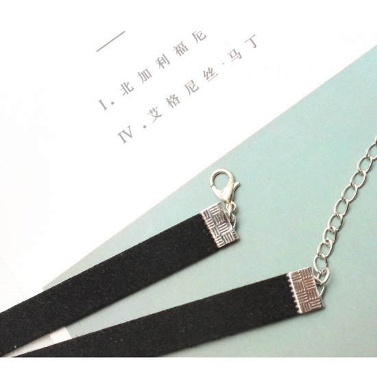 Picture of Choker Necklace Black Belt Buckle 30cm(11 6/8") long, 1 Piece