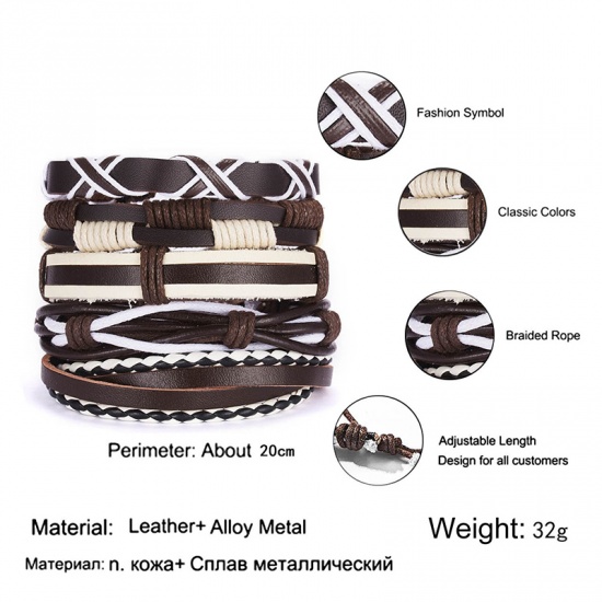 Picture of Bracelet Set Dark Coffee Adjustable 20cm(7 7/8") long, 1 Set ( 5 PCs/Set)