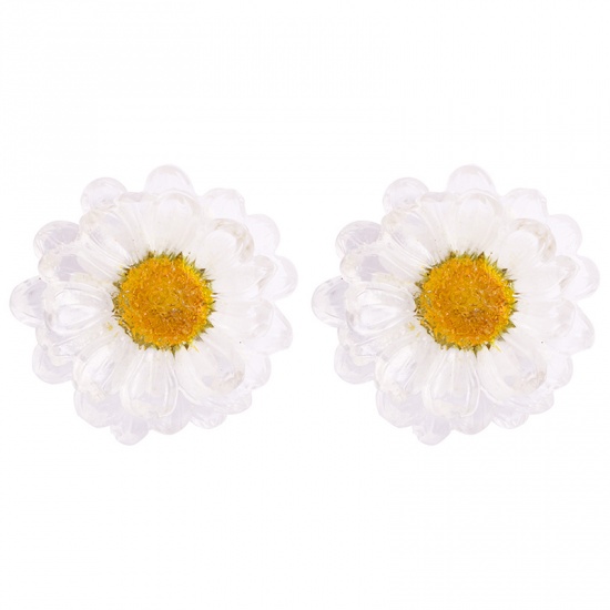 Picture of Ear Post Stud Earrings Yellow Daisy Flower 38mm x 38mm, 1 Pair