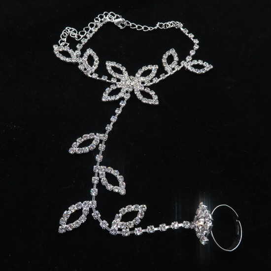 Picture of Anklet Silver Tone Leaf Clear Rhinestone 1 Piece