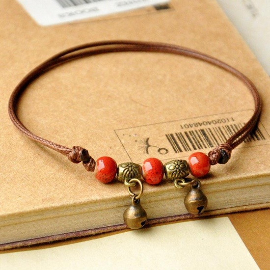 Picture of Braided Bracelets Orange-red Bell Adjustable 5.5cm Dia., 1 Piece