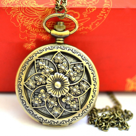 Picture of Pocket Watches Round Antique Bronze Flower Pattern 1 Piece