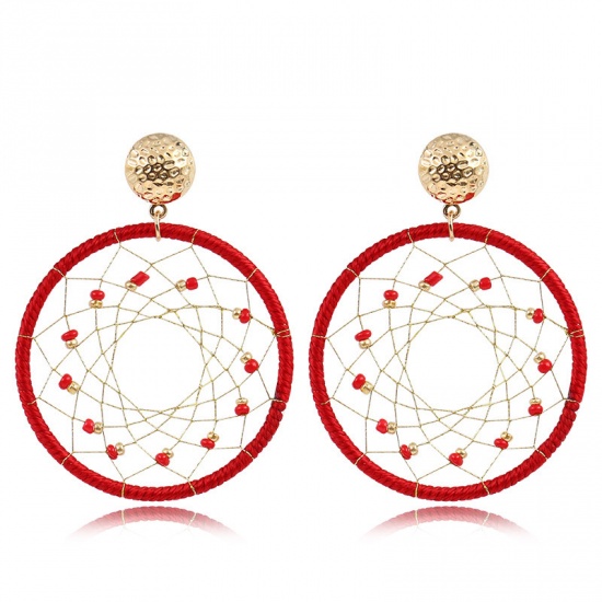 Picture of Earrings Red Dream Catcher 68mm x 47mm, 1 Pair