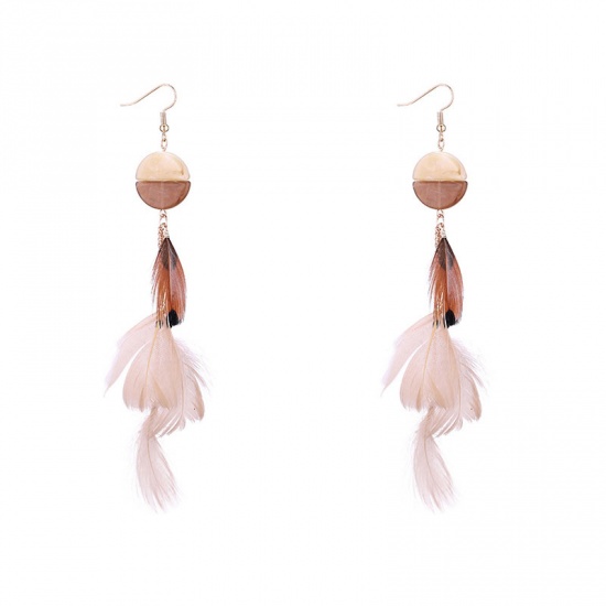 Picture of Earrings Beige Feather 13cm, 1 Pair