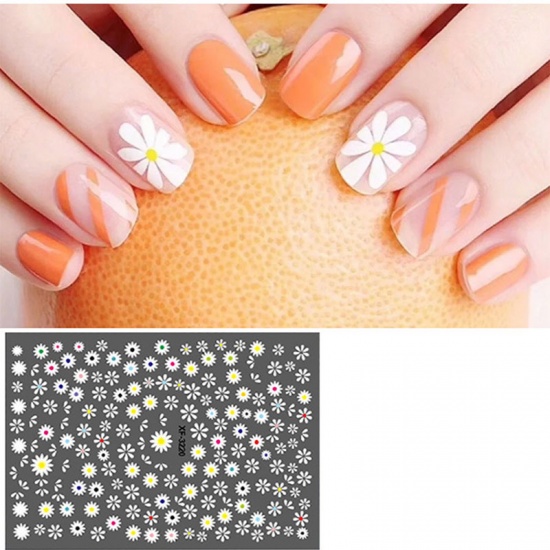 Picture of PVC Nail Art Stickers Decoration Chrysanthemum Flower Multicolor 1 Sheet
