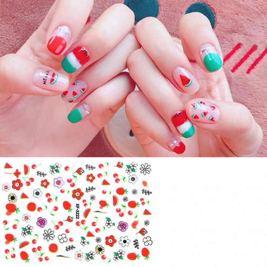 Picture of PVC Nail Art Stickers Decoration Watermelon Fruit Cherry Multicolor 1 Sheet