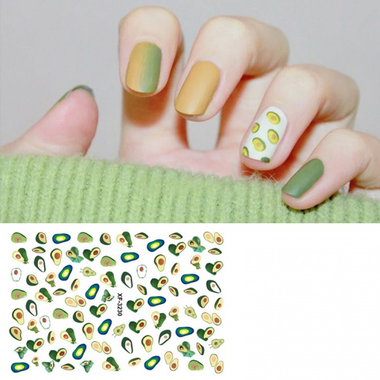Picture of PVC Nail Art Stickers Decoration Avocado Fruit Green 1 Sheet