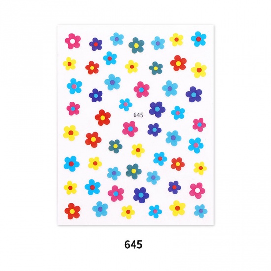 Picture of PVC Nail Art Stickers Decoration Flower Multicolor 1 Sheet