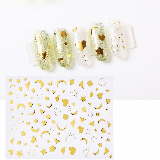 Picture of PVC 3D Nail Art Stickers Decoration Star Moon Golden 1 Sheet