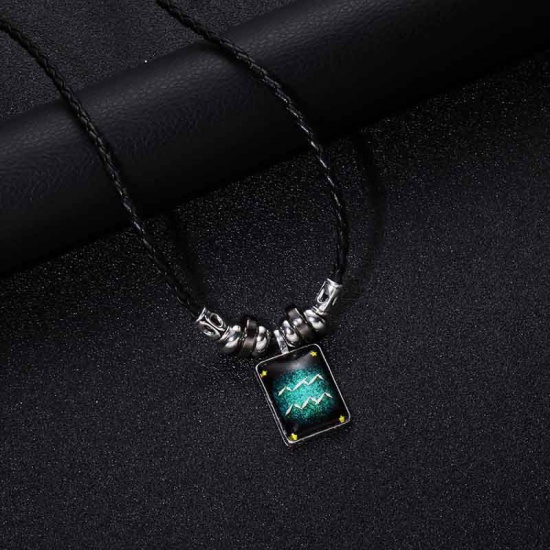 Picture of Necklace Black Rectangle Aquarius Sign Of Zodiac Constellations Glow In The Dark 50cm(19 5/8") long, 1 Piece