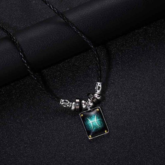 Picture of Necklace Black Rectangle Pisces Sign Of Zodiac Constellations Glow In The Dark 50cm(19 5/8") long, 1 Piece