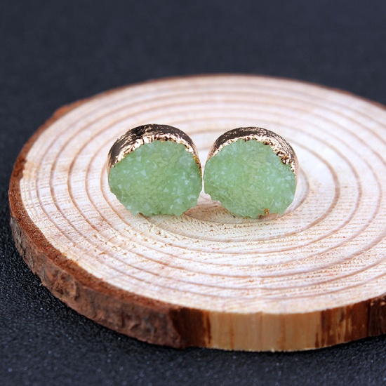 Picture of Druzy/ Drusy Ear Post Stud Earrings Green Round 12mm Dia., 1 Pair