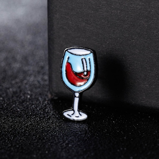Picture of Pin Brooches Wine Glass Blue 17mm x 10mm, 1 Piece
