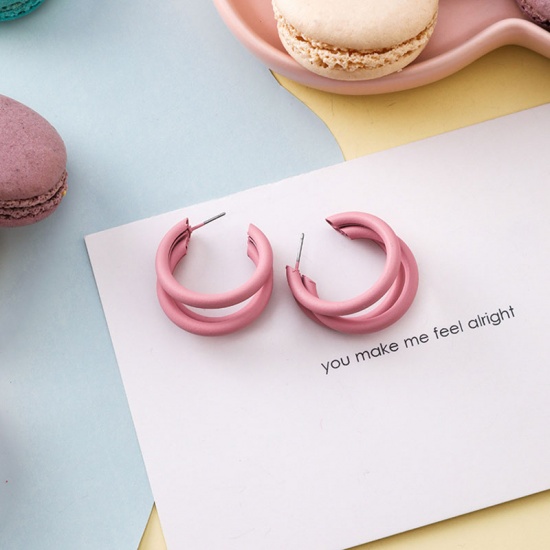 Picture of Hoop Earrings Pink Multilayer C Shape 34mm, 1 Pair