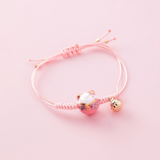 Picture of Braided Bracelets Pink Bell Cat Adjustable 5.5cm Dia., 1 Piece