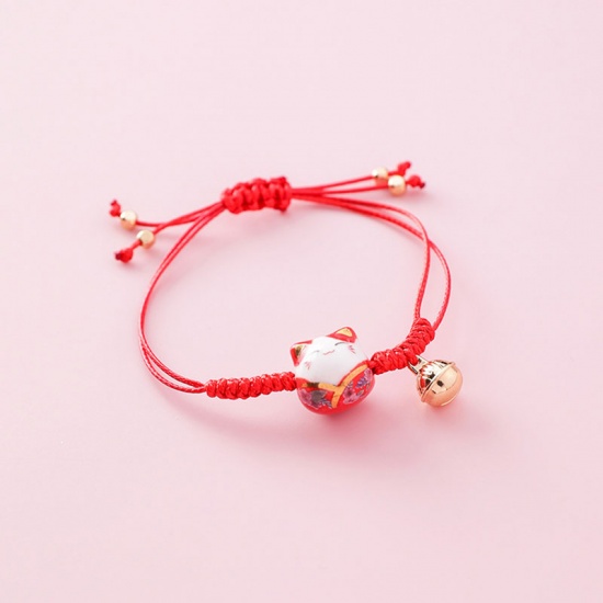 Picture of Braided Bracelets Red Bell Cat Adjustable 5.5cm Dia., 1 Piece
