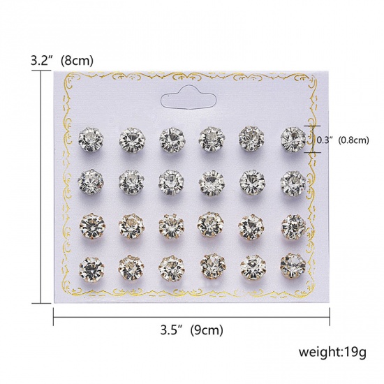 Picture of Ear Post Stud Earrings Set Round Clear Cubic Zirconia 8mm Dia., 1 Set ( 12 PCs/Set)