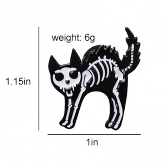 Изображение Хэллоуин Основы для Брошей Кошка Черный & Белый С Эмалью 1 ШТ