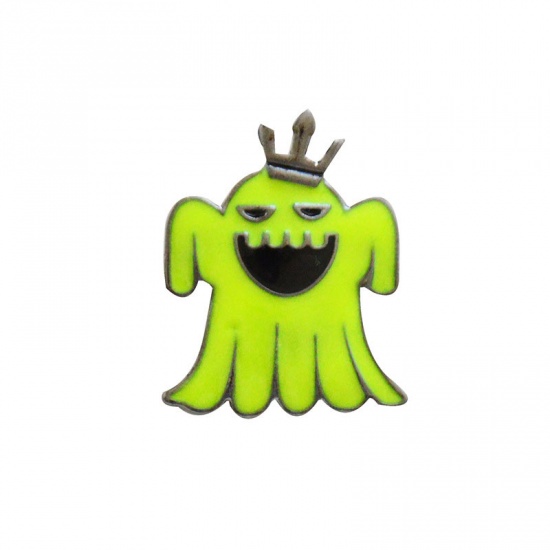 Picture of Halloween Pin Brooches Halloween Ghost Neon Green Glow In The Dark 30mm x 24mm, 1 Piece