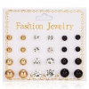 Picture of Ear Post Stud Earrings Set Gold Plated Black Round Clear Cubic Zirconia Imitation Pearl 8mm Dia. - 5mm Dia., 1 Set ( 12 Pairs/Set)