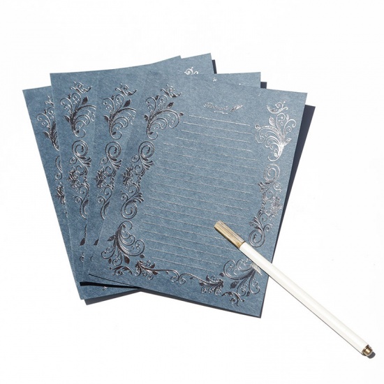 紙 信纸 長方形 青 羽パターン 20.9cmx 14.4cm、 1 パック ( 4 個/パック) の画像