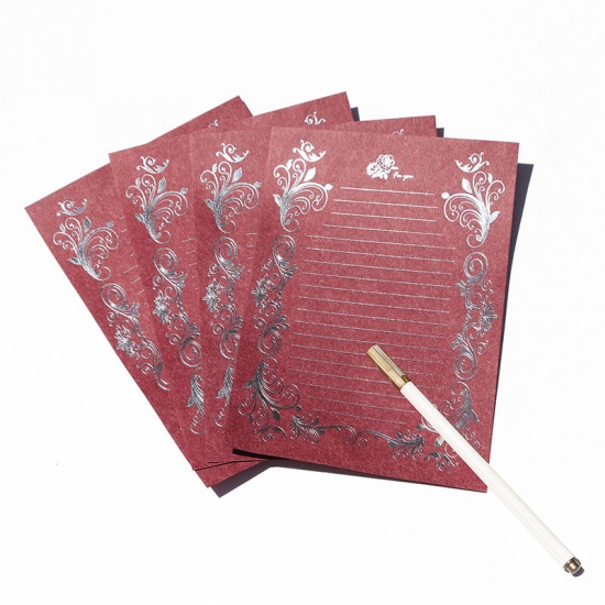 Immagine di Carta Carta da lettera Rettangolo Colore di Vino Rosso Rosa Lunghezza: 20.9cm, Larghezza: 14.4cm, 1 Pacchetto ( 4 Pz/Pacchetto)