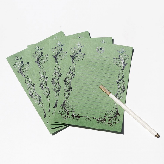 Picture of Paper Letter Writing Paper Rectangle Green Pigeon Pattern 20.9cm x 14.4cm, 1 Packet ( 4 PCs/Packet)