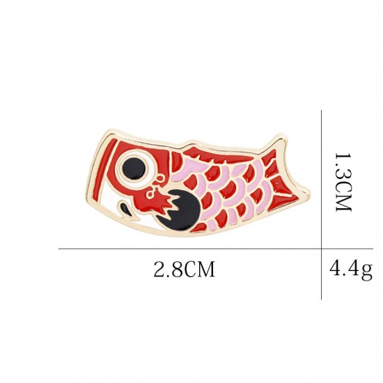 Picture of Pin Brooches Fish Animal Red Enamel 28mm x 13mm, 1 Piece