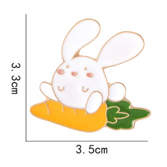 Bild von Brosche Karotte Hase Weiß & Gelb Emaille 35mm x 33mm, 1 Stück