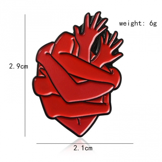 Bild von Brosche Menschliches Herz Hand Rot Emaille 29mm x 21mm, 1 Stück