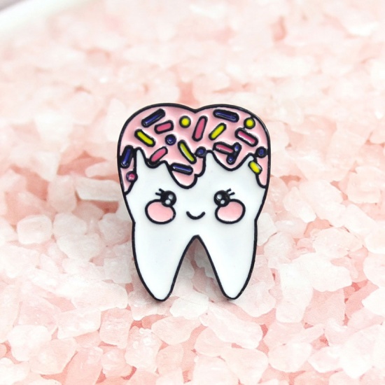 Picture of Pin Brooches Tooth Pink Enamel 30mm x 23mm, 1 Piece