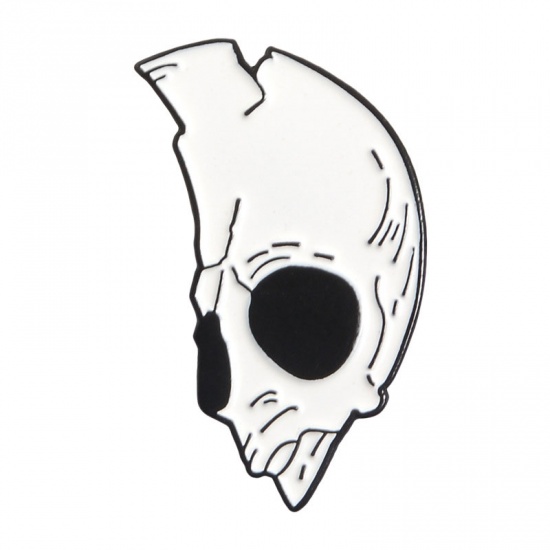 Imagen de Halloween Pin Broches Cráneo Negro & Blanco Esmalte 1 Unidad