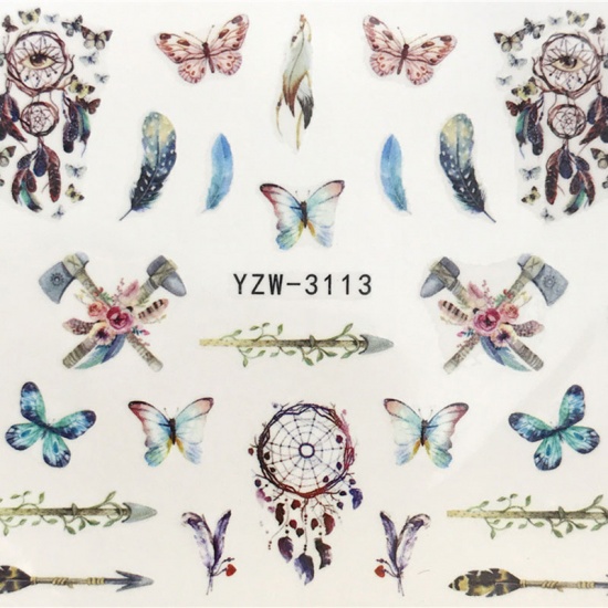 Picture of PVC Nail Art Stickers Decoration Butterfly Animal Dreamcatcher Multicolor 6cm x 5cm, 1 Sheet