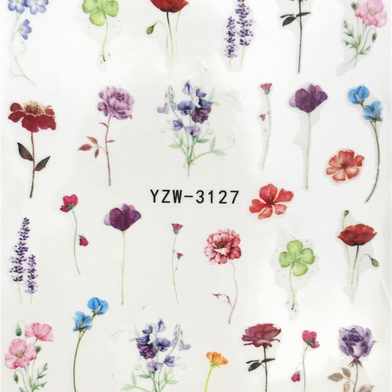 Picture of PVC Nail Art Stickers Decoration Flower Multicolor 6cm x 5cm, 1 Sheet