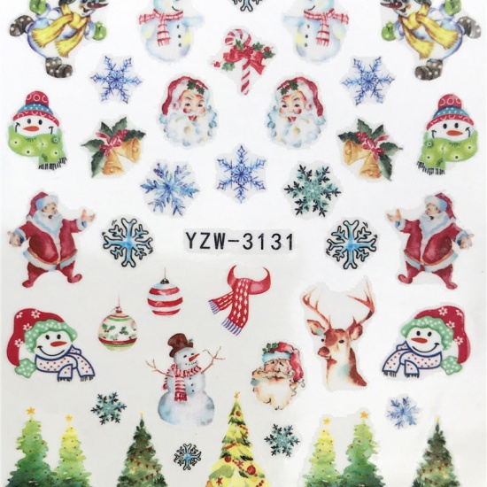 Picture of PVC Nail Art Stickers Decoration Christmas Santa Claus Christmas Snowflake Multicolor 6cm x 5cm, 1 Sheet