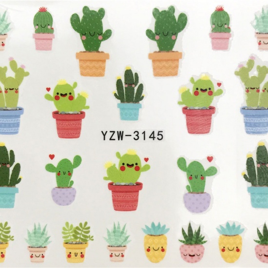 Picture of PVC Nail Art Stickers Decoration Cactus Multicolor 6cm x 5cm, 1 Sheet
