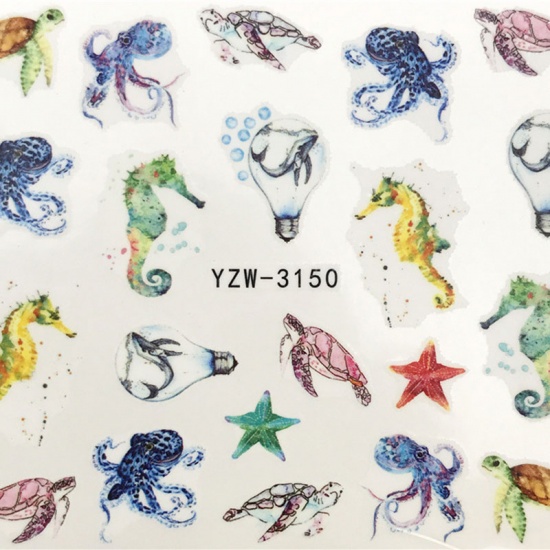 Picture of PVC Nail Art Stickers Decoration Octopus Star Fish Multicolor 6cm x 5cm, 1 Sheet