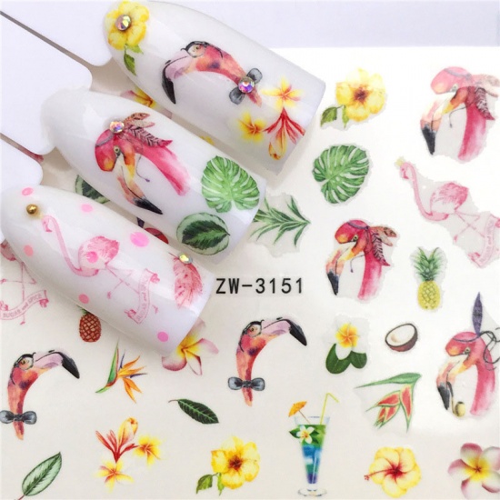 Picture of PVC Nail Art Stickers Decoration Flamingo Pineapple Multicolor 6cm x 5cm, 1 Sheet