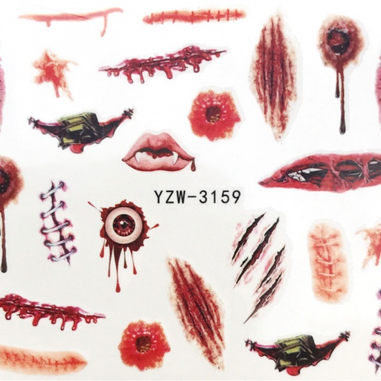 Picture of PVC Nail Art Stickers Decoration Eyeball Red 6cm x 5cm, 1 Sheet