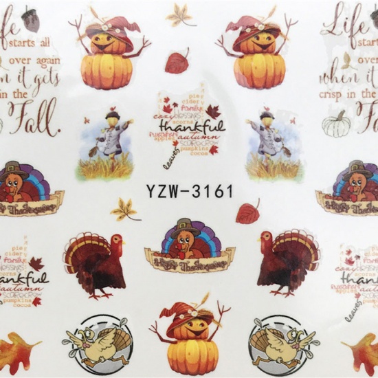 Picture of PVC Nail Art Stickers Decoration Halloween Scarecrow Halloween Pumpkin Multicolor 6cm x 5cm, 1 Sheet