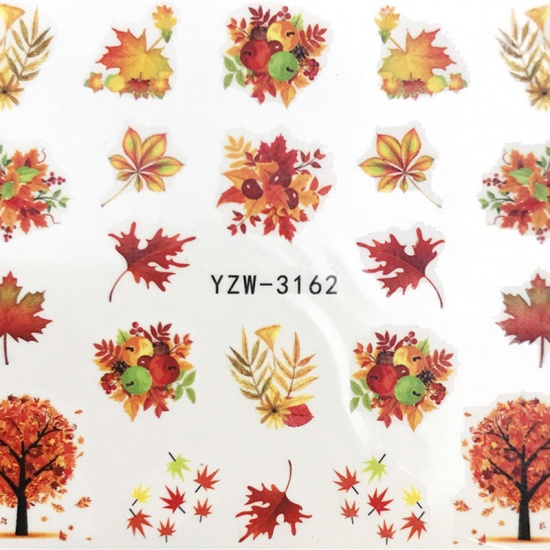 Picture of PVC Nail Art Stickers Decoration Maple Leaf Multicolor 6cm x 5cm, 1 Sheet