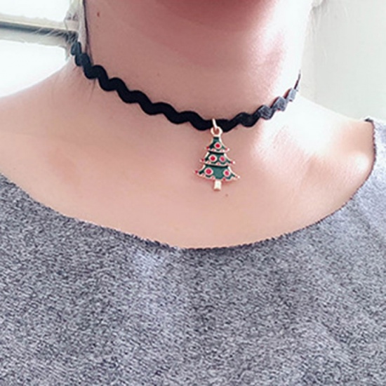 Picture of Choker Necklace Green Christmas Tree Enamel 30cm(11 6/8") long, 1 Piece