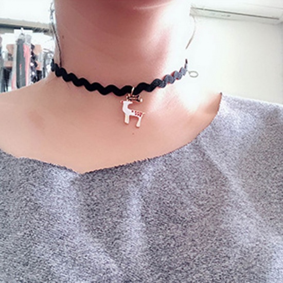 Picture of Choker Necklace White Christmas Reindeer Enamel 30cm(11 6/8") long, 1 Piece
