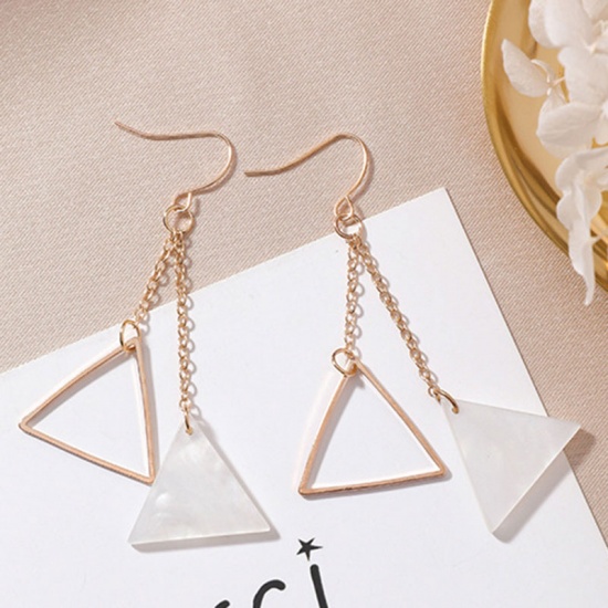 Picture of Earrings Gold Plated White Triangle 70mm x 23mm, 1 Pair